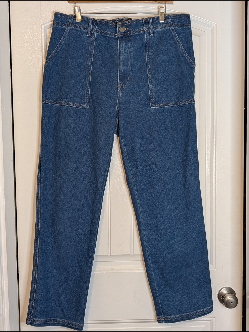 Knox Rose Denim High Rise Straight Leg Medium Blue Wash Jeans Elastic Waistband